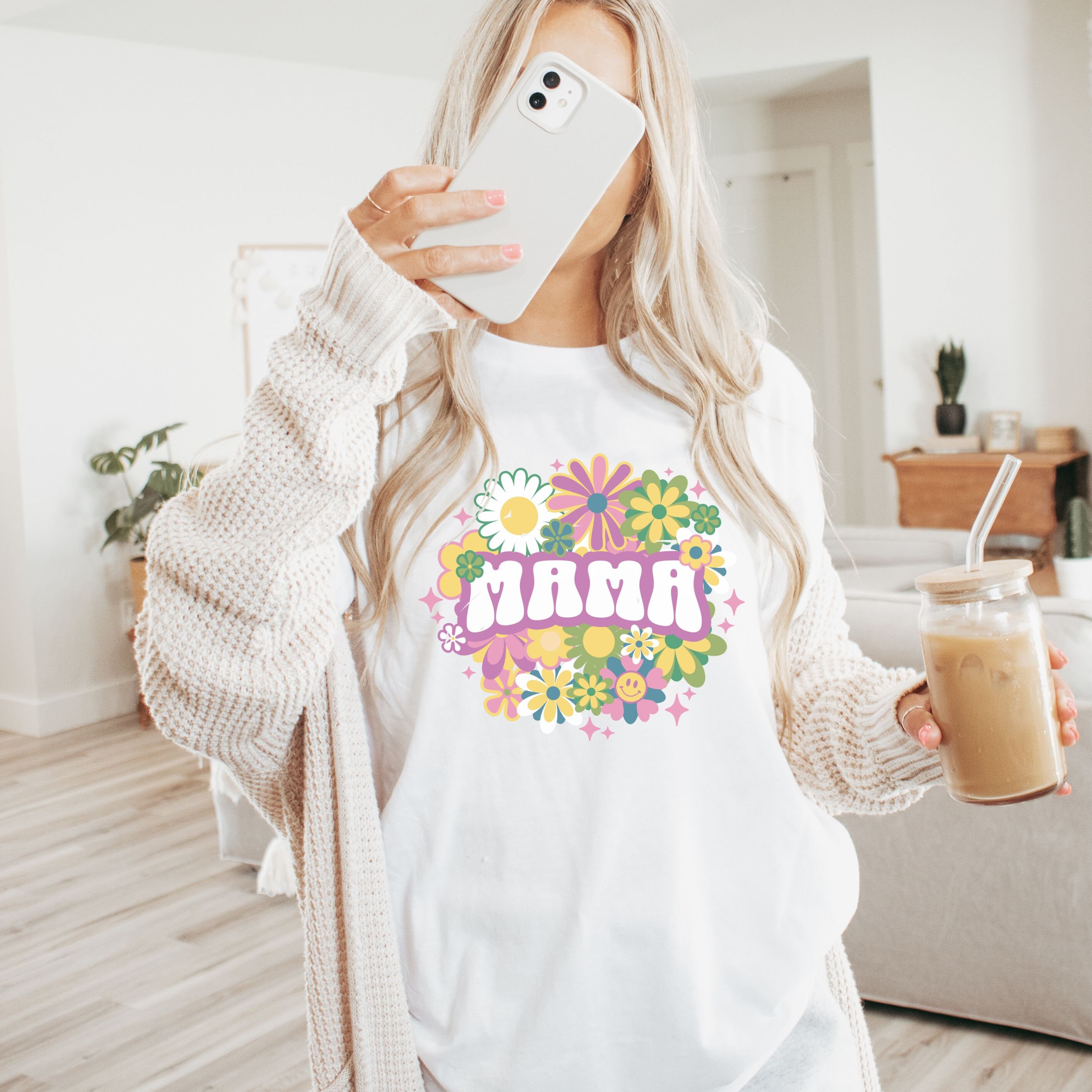 retro floral mama shirt cute mom t shirt groovy flower design trendy mom life top for new moms and pregnancy announcements wieem scaled