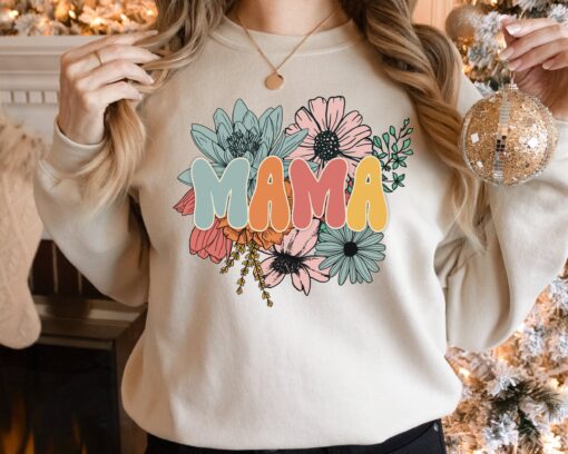 retro floral mama sweatshirt for mothers day cute mom shirt vintage style perfect for moms and gifts jjoyl