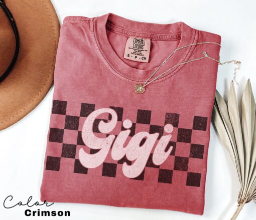 retro gigi shirt for grandma mothers day gift new nana announcement granny nonny mimi shirt with checkerboard design u1ay9