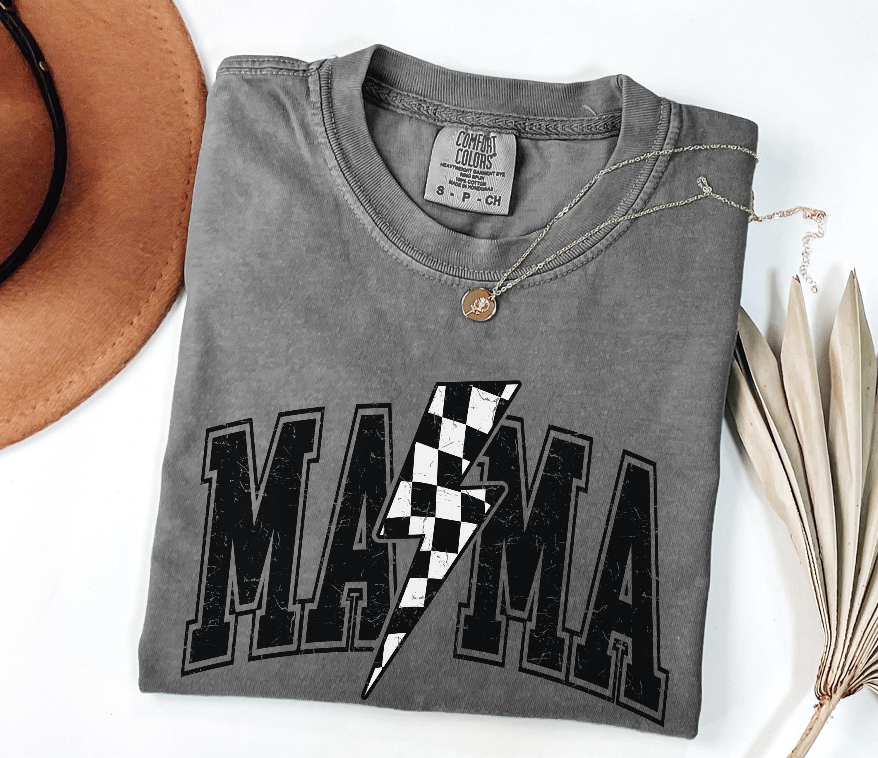 retro lightning bolt mama shirt distressed checkered tee trendy mom t shirt perfect for mothers day gifts qetxa scaled