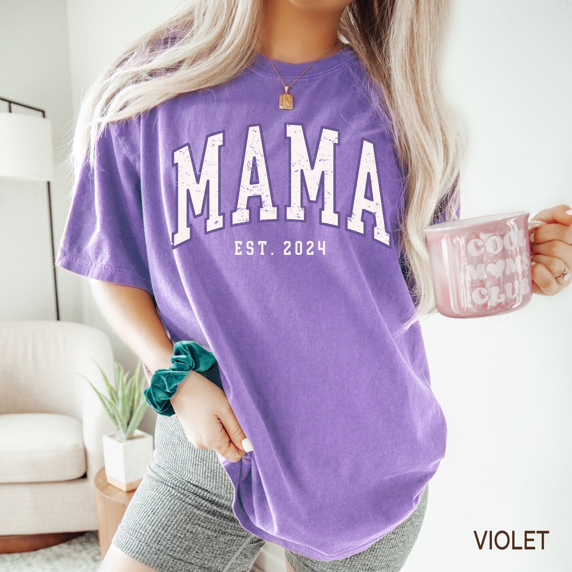 retro mama est 2024 shirt oversized t shirt cute mom life tee funny mothers day gift for new moms best mom shirts wtgav