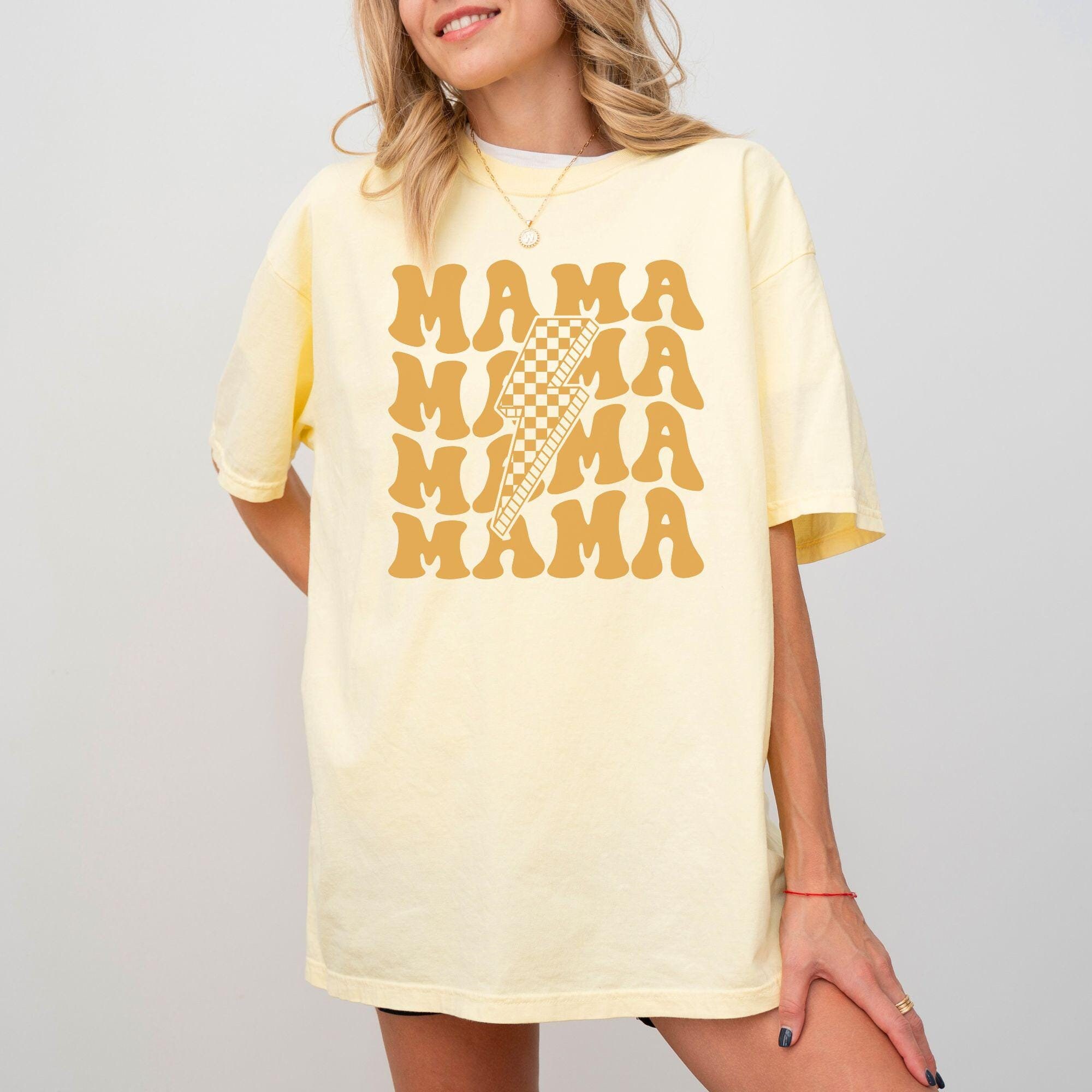 retro mama shirt with checkered lightning bolt monochrome design cute mom t shirt for new mothers and christmas gifts wjep7