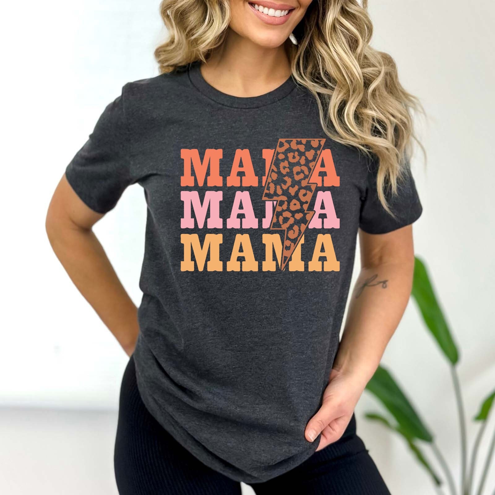 retro mama shirt with lightning bolt and leopard print cute mom tee for new moms and moms to be li1y2