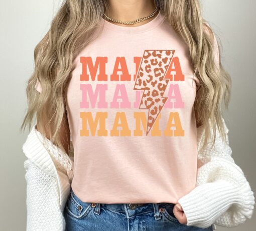 retro mama shirt with lightning bolt and leopard print cute mom tee for new moms and moms to be tpy67