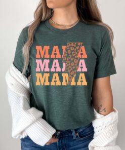 retro mama shirt with lightning bolt and leopard print cute mom tee for new moms and moms to be uvlvm