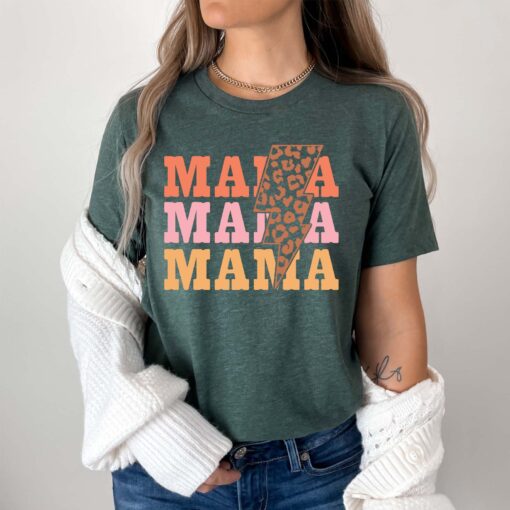retro mama shirt with lightning bolt and leopard print cute mom tee for new moms and moms to be uvlvm