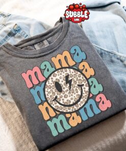 retro mama shirt with smiley face and wild flowers for mothers day best mom ever shirt personalized gifts for mom and grandma 1frna