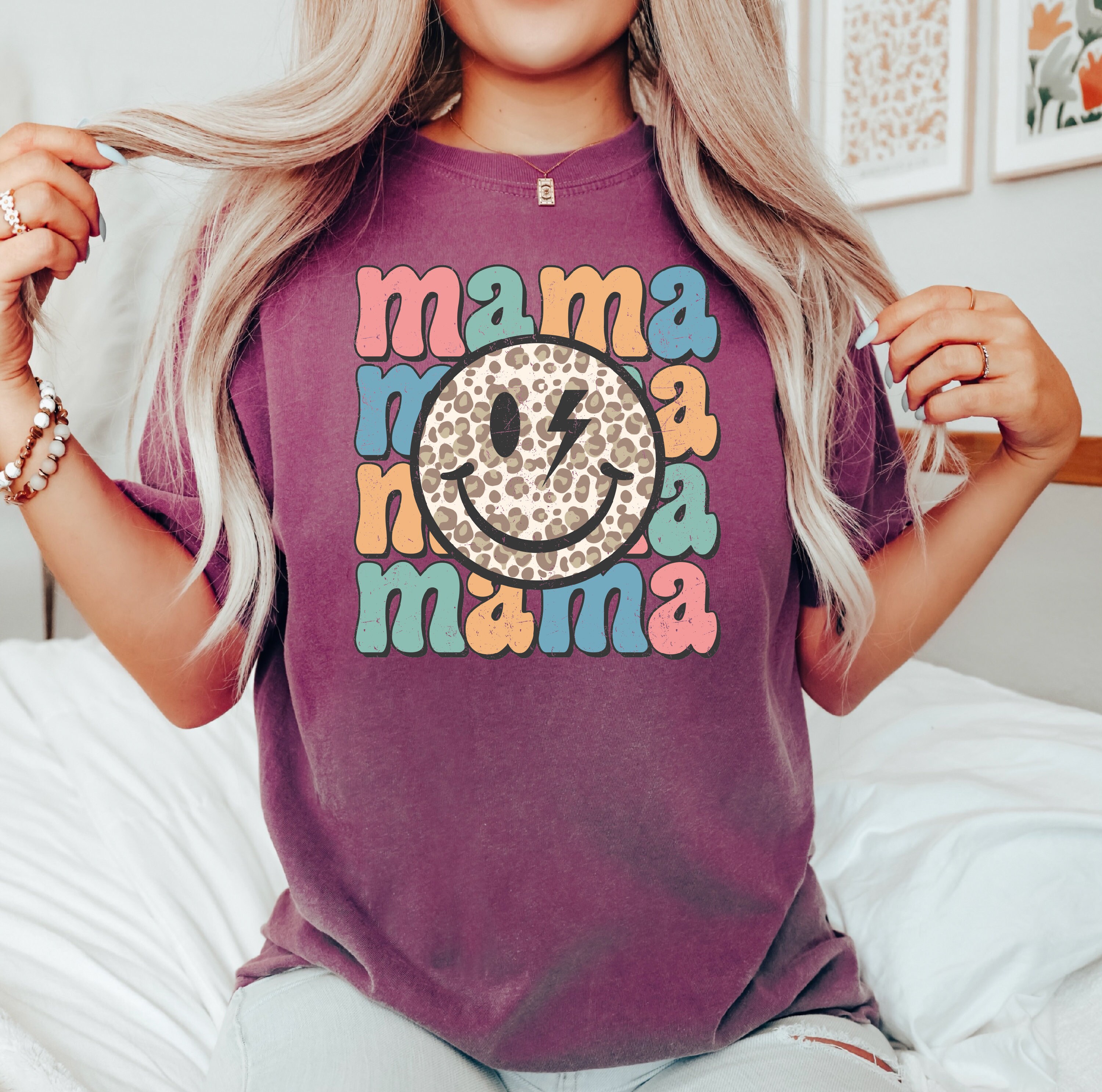 retro mama shirt with smiley face and wild flowers for mothers day best mom ever shirt personalized gifts for mom and grandma txsaj scaled