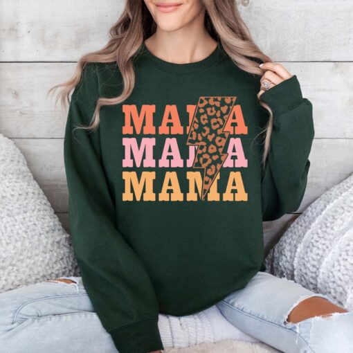 retro mama sweatshirt with lightning bolt and leopard print for mom life cute mom hoodie ideal for mothers day gifts