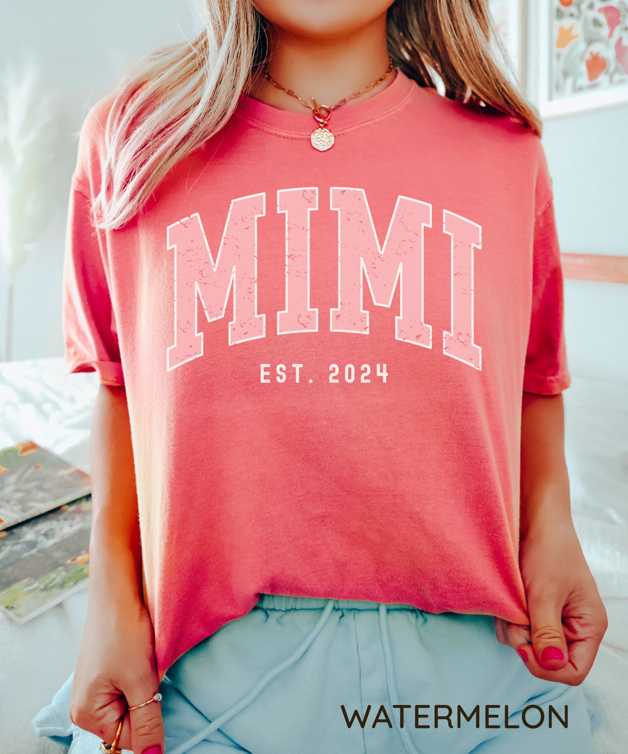 retro mimi established 2024 shirt cute new grandma t shirt pregnancy reveal mothers day gift for mimi varsity tee fjc1y