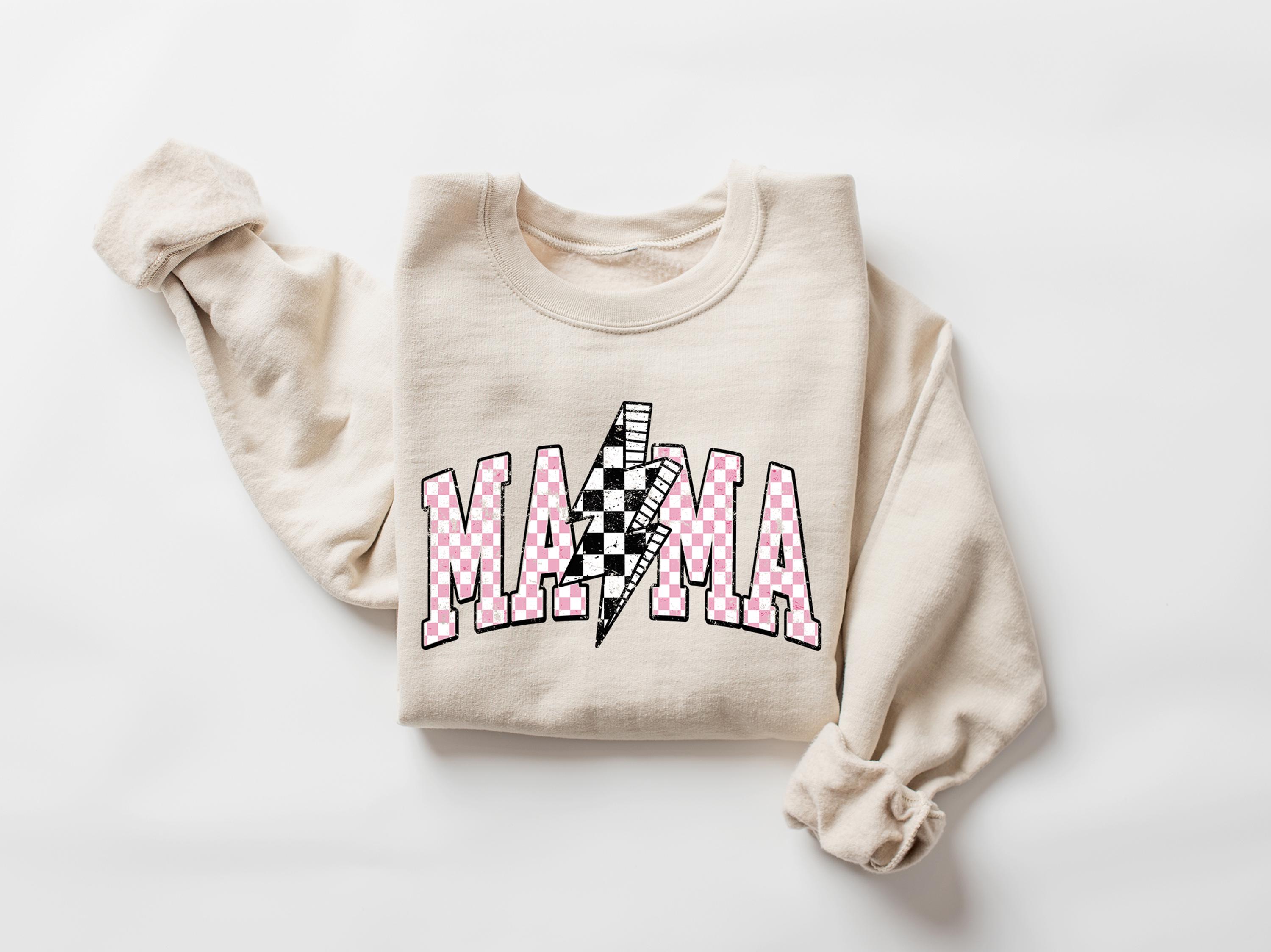 retro pink mama shirt with lightning bolt design trendy sweatshirt for mothers day gifts and mom life apparel 6b25z scaled