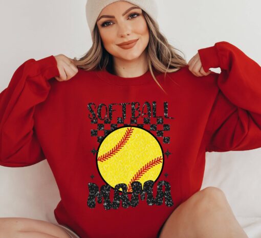 retro softball mama sweatshirt for moms trendy sports sweatshirt with faux glitter perfect gift for softball moms 03hal