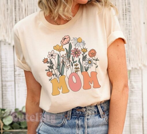retro wildflowers mom shirt est 2023 funny new mom shirt for pregnancy announcement mothers day gift for moms tgywy