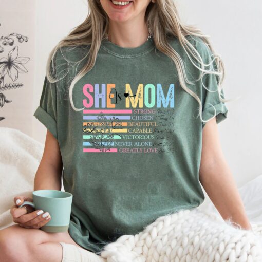 she is mom shirt christian mom t shirt strong mom shirt bible verse tee best mom ever gifts for mothers day hpmaa