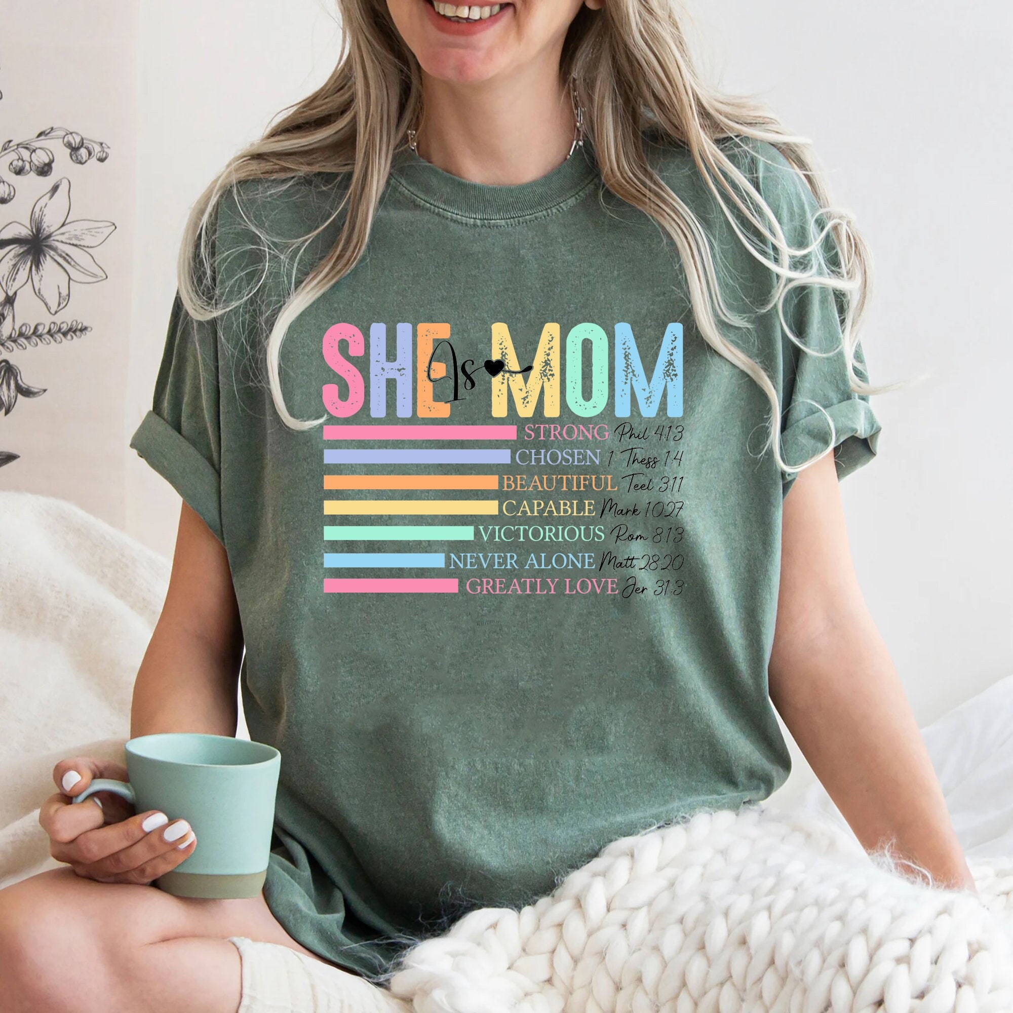 she is mom strong shirt christian mom t shirt bible verse tee for mothers day funny mom shirt gift spsmq