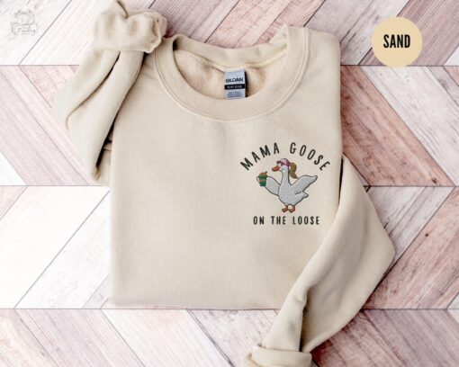 silly goose mama sweatshirt for coffee lovers funny mom crewneck pregnancy announcement iced coffee shirt