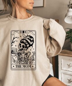 skeleton mom sweatshirt with tarot card design unique skull mom hoodie for mothers day funny mom life crewneck 8m08h