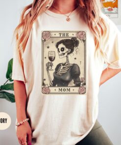 skeleton mom tarot card shirt for mothers day vintage celestial mama tee wine lover witchy vibes t shirt evnnl