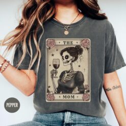 skeleton mom tarot card shirt for mothers day vintage celestial mama tee wine lover witchy vibes t shirt l6gnt
