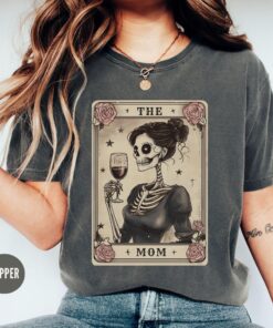 skeleton mom tarot card shirt for mothers day vintage celestial mama tee wine lover witchy vibes t shirt l6gnt