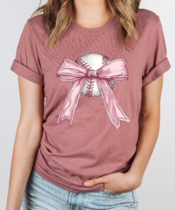 soft girl aesthetic baseball shirt with pink bow for moms casual baseball day tee vintage style lj7pi