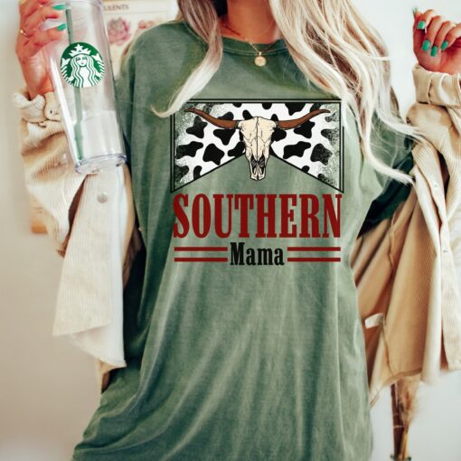 southern mama t shirt in comfort colors western boho mom shirt country music gift for mothers day bull graphic tee 6f8vi