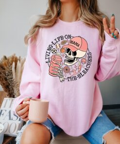 sports mama shirt for baseball soccer basketball football with skull design sweatshirt and skellington coffee theme hnnui