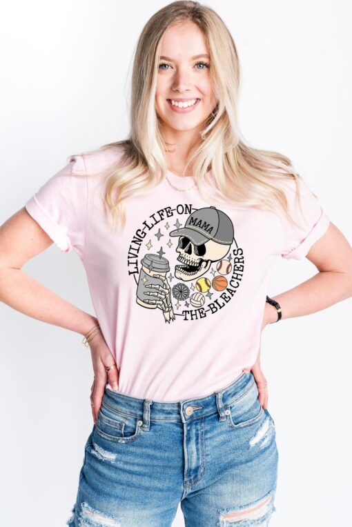 sports mama shirt for basketball baseball volleyball fans living life on the bleachers skull sweatshirt and coffee tee louiq scaled