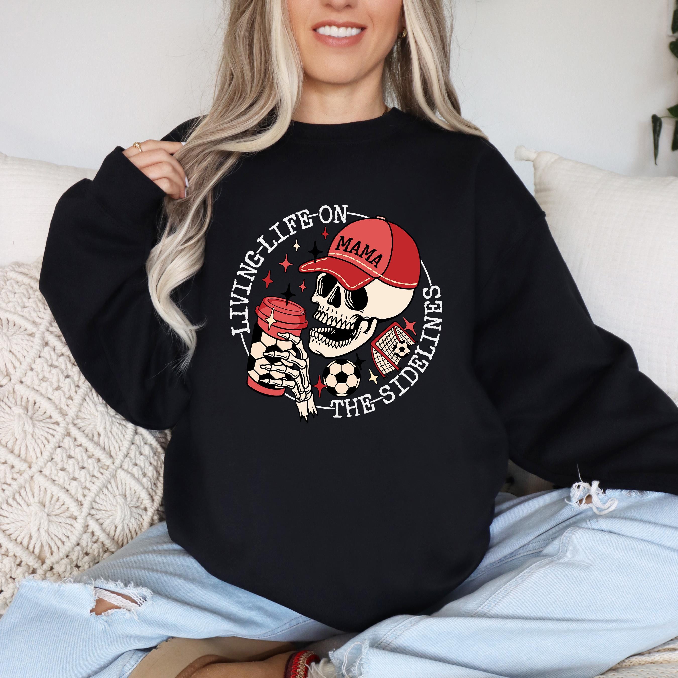 sports mama shirt living life on the bleachers funny skull sweatshirt skellington coffee tee for soccer moms muvzg scaled