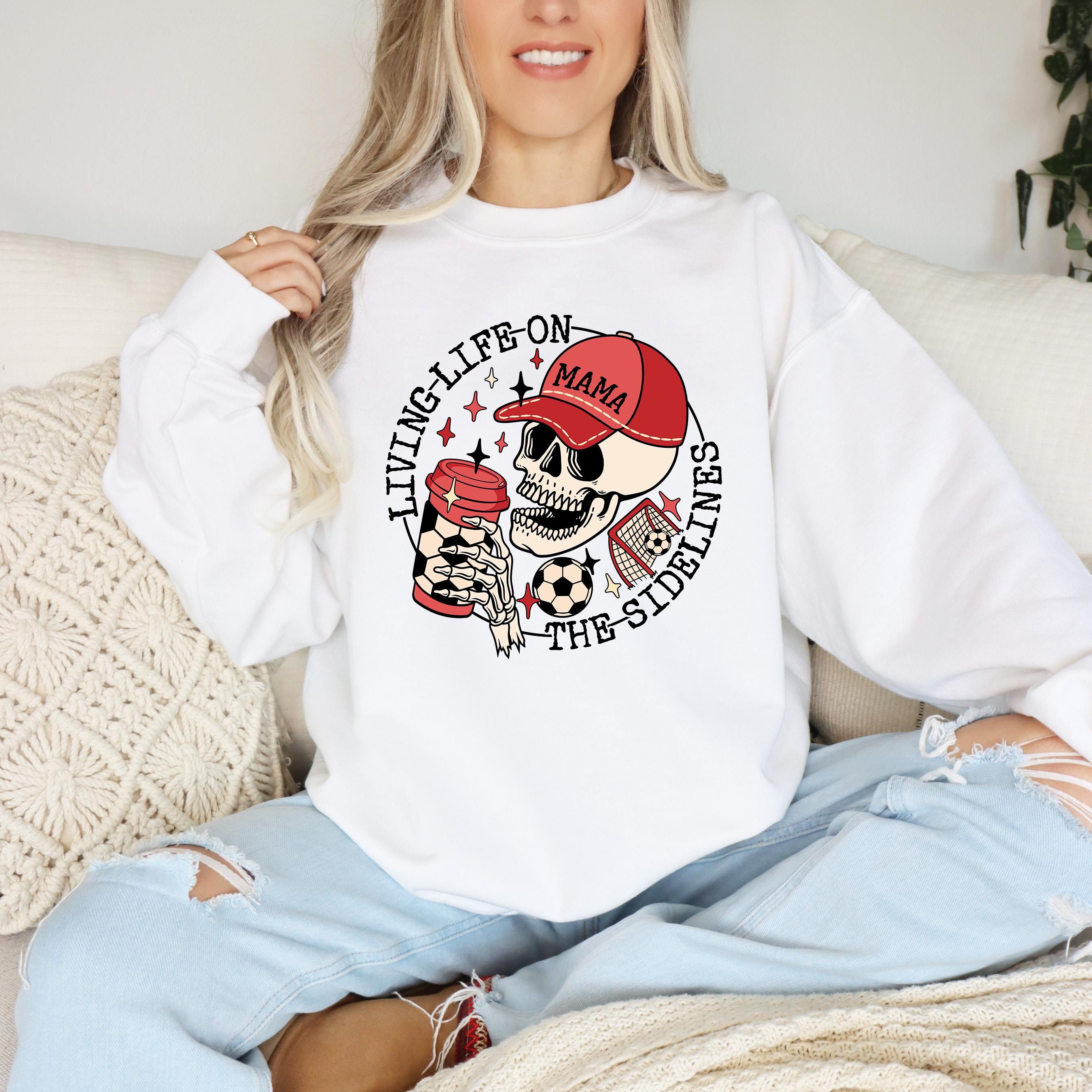 sports mama shirt living life on the bleachers funny skull sweatshirt skellington coffee tee for soccer moms