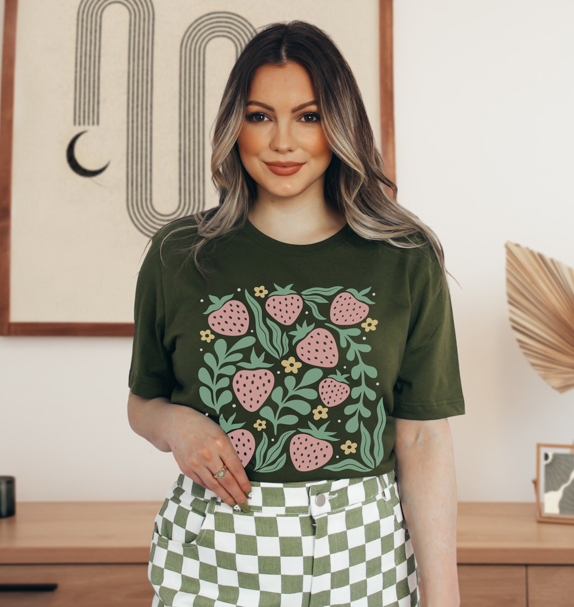 strawberry shirt for strawberry lovers botanical clothing spring and summer gardening outfit cottagecore style mrilh