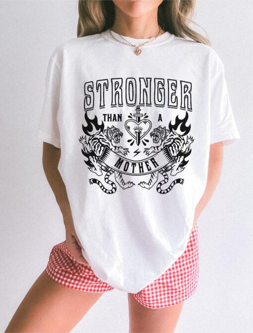 stronger than a mother graphic tee for moms vintage retro y2k t shirt cute mom life apparel tough badass design