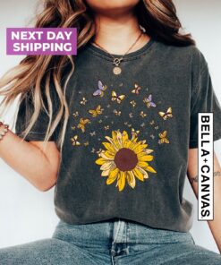 sunflower butterfly shirt for moms cute floral tee for mothers day personalized gift for her botanical t shirt ekhpm