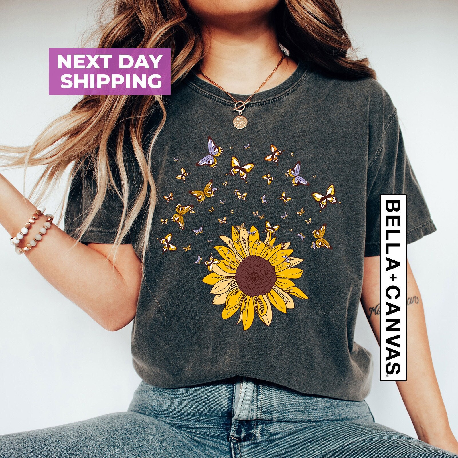 sunflower butterfly shirt for moms cute floral tee for mothers day personalized gift for her botanical t shirt ekhpm