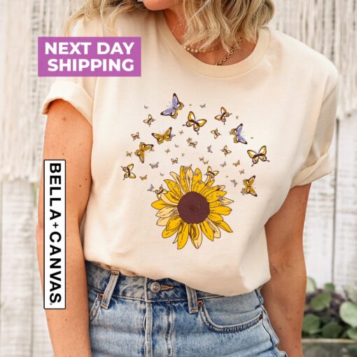 sunflower butterfly shirt for moms cute floral tee for mothers day personalized gift for her botanical t shirt ir906