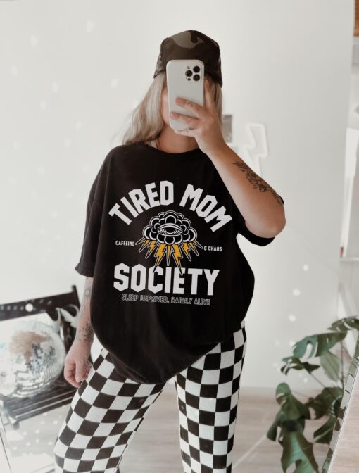 tired mom society vintage graphic tee shirt for women funny mom shirt edgy oversized t shirt best mom ever gift jbwbv
