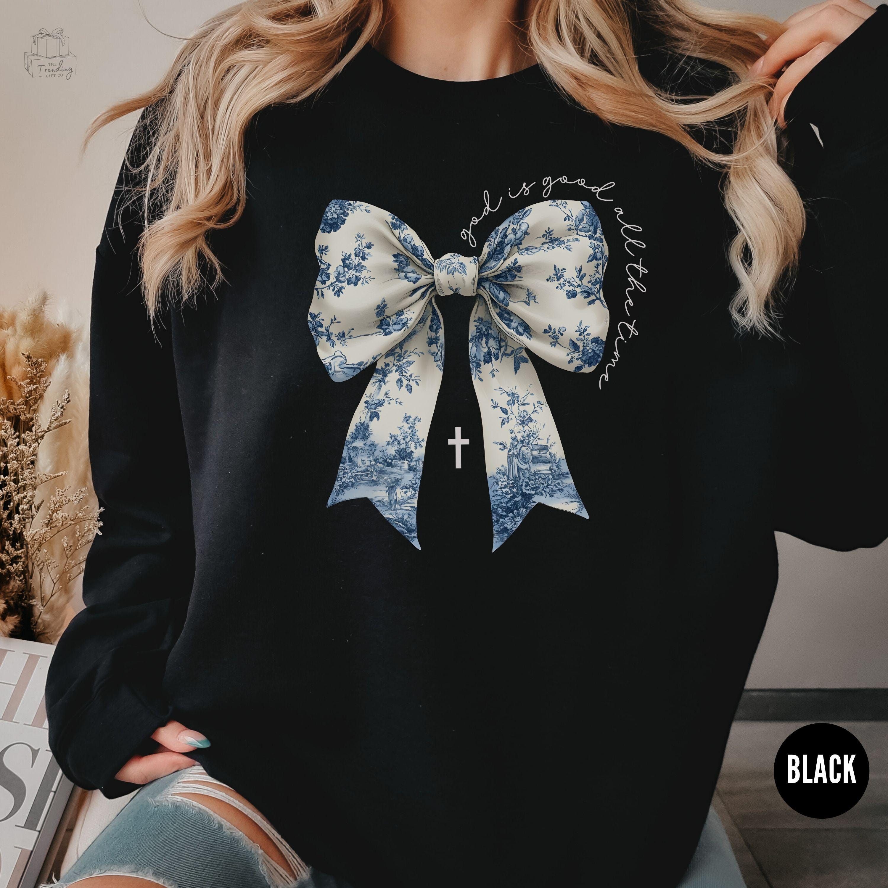 toile de jouy jesus sweatshirt for women god is good faith shirt christian gifts religious hoodie with bow design 8df8d scaled