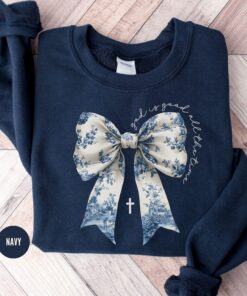 toile de jouy jesus sweatshirt for women god is good faith shirt christian gifts religious hoodie with bow design ixakg