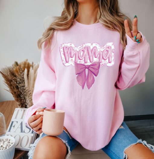 trendy pink bow shirt for moms retro mama sweatshirt merry christmas mom gift cute mom life shirt hgwna scaled