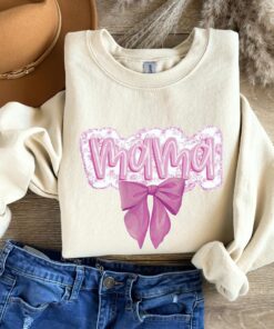 trendy pink bow shirt for moms retro mama sweatshirt merry christmas mom gift cute mom life shirt op68k