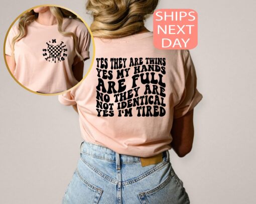 twin mama shirt for identical and fraternal twins funny mom shirt mothers day gift for twin moms hands full design