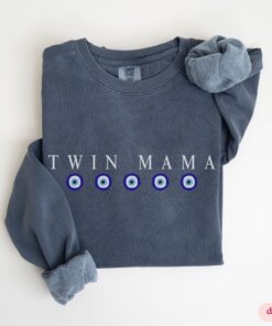 twin mama sweatshirt floral crewneck for twin moms evil eye design unique twin announcement and reveal gifts f3f2y