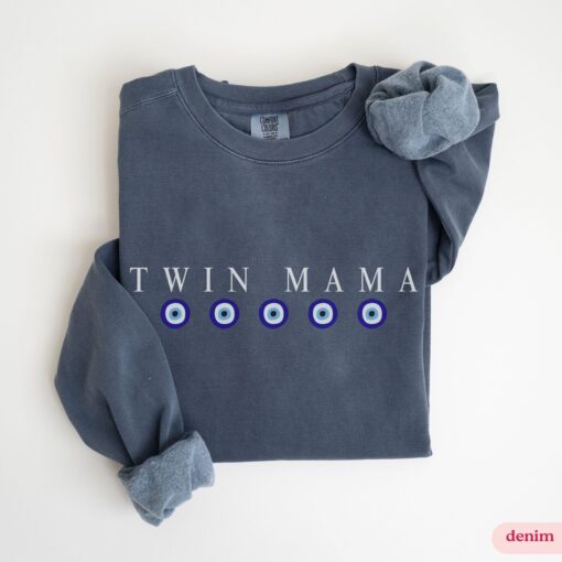 twin mama sweatshirt floral crewneck for twin moms evil eye design unique twin announcement and reveal gifts f3f2y scaled