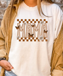 vintage checkered butterfly mama shirt for moms retro floral design perfect for mothers day gifts and mom life fne5d