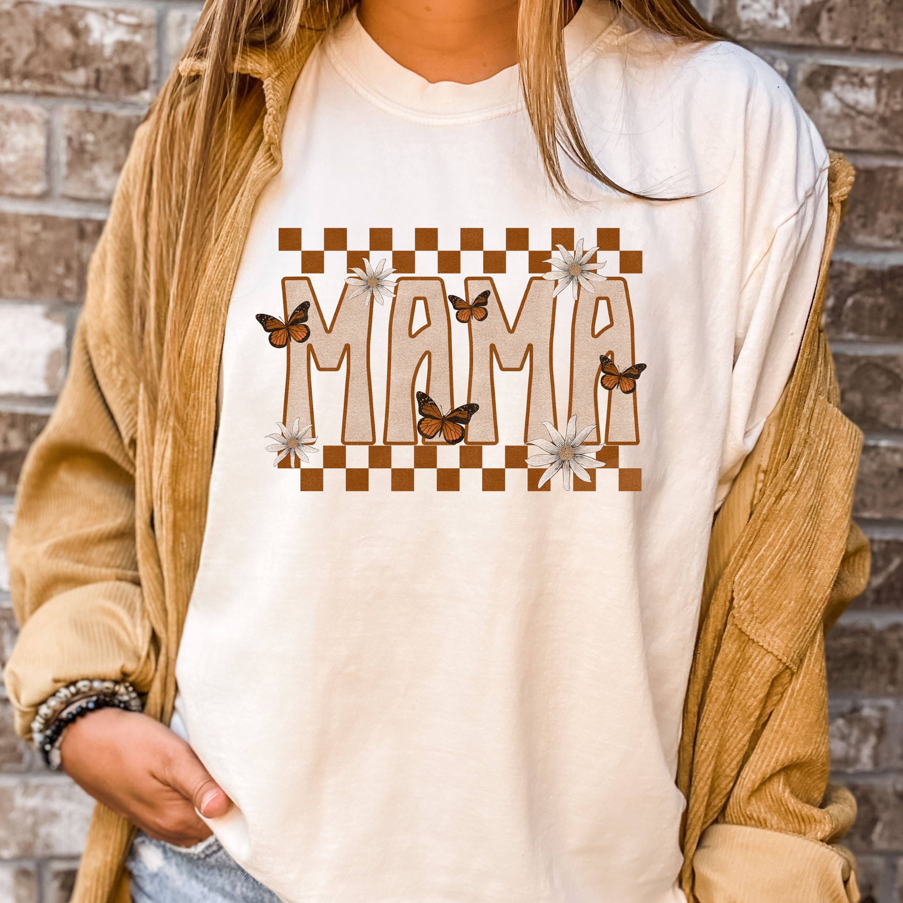 vintage checkered butterfly mama shirt for moms retro floral design perfect for mothers day gifts and mom life fne5d