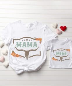 vintage cow skull mama mini shirt matching set for mothers day cute mom life shirt western style 7sfgl