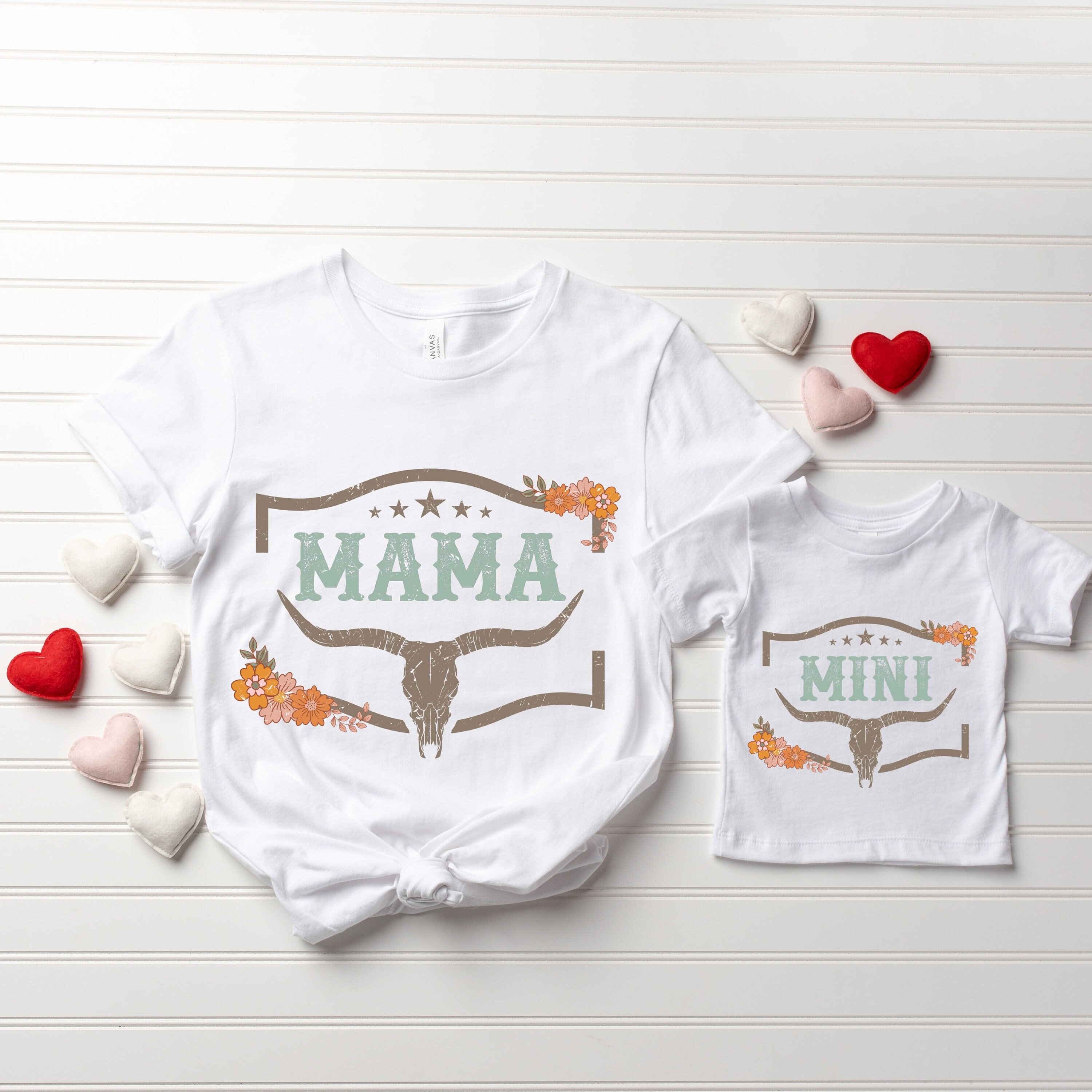 vintage cow skull mama mini shirt matching set for mothers day cute mom life shirt western style 7sfgl