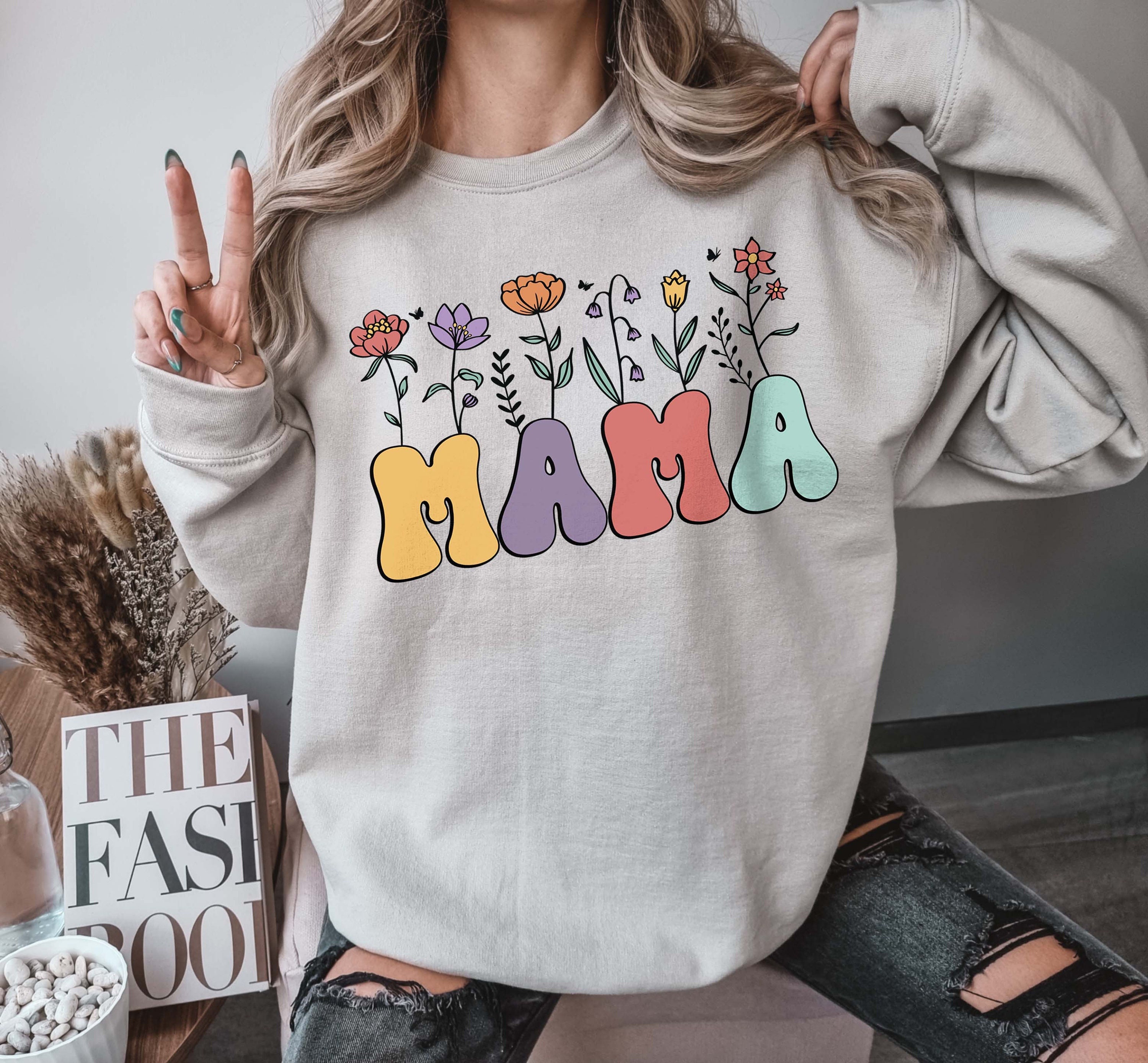 vintage floral mom sweatshirt cute mom life tee personalized mother day gift mama flower shirt for moms h2fav scaled