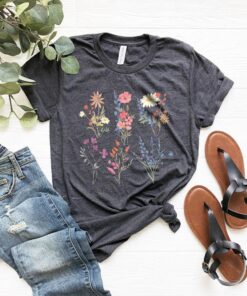 vintage floral watercolor shirt with wildflowers botanical print for mothers day and everyday wear dzkgz
