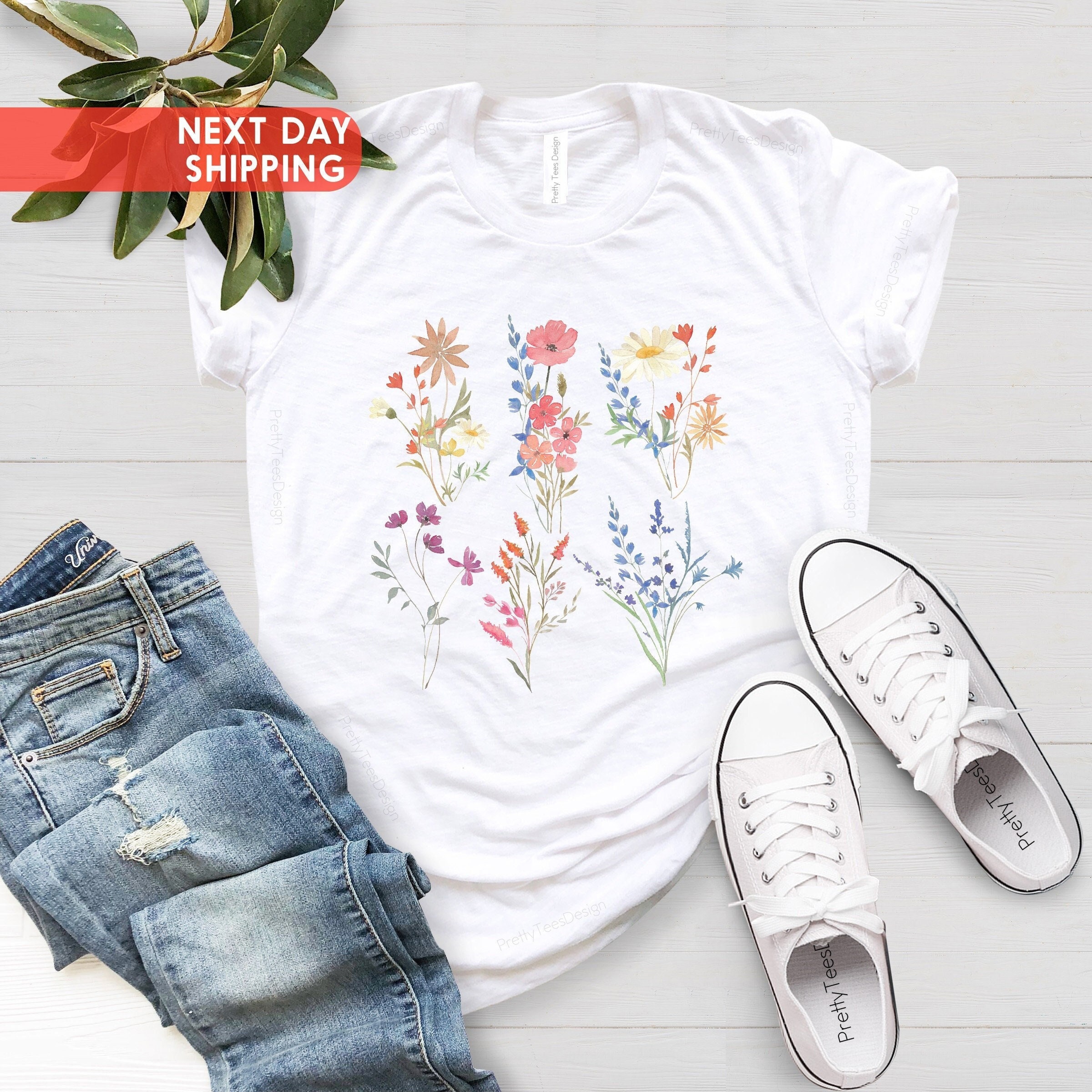 vintage floral watercolor shirt with wildflowers botanical print for mothers day and everyday wear yfnyt